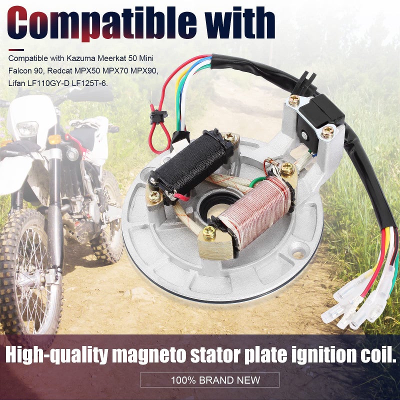 QAZAKY 2 Coil Magneto Stator Plate Ignition Coil Compatible with 50cc 70cc 90cc 110cc 125cc 140cc Pickup Kick Start Pit Dirt Bike ATV Go Kart Quad Scooter Buggy Taotao Kazuma Baja SDG SSR 4 Wheeler - Image 5